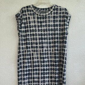 Dalia T Shirt Dress Cap Sleeve Gray Print Boxy Lagenlook Rayon Blend Size M READ